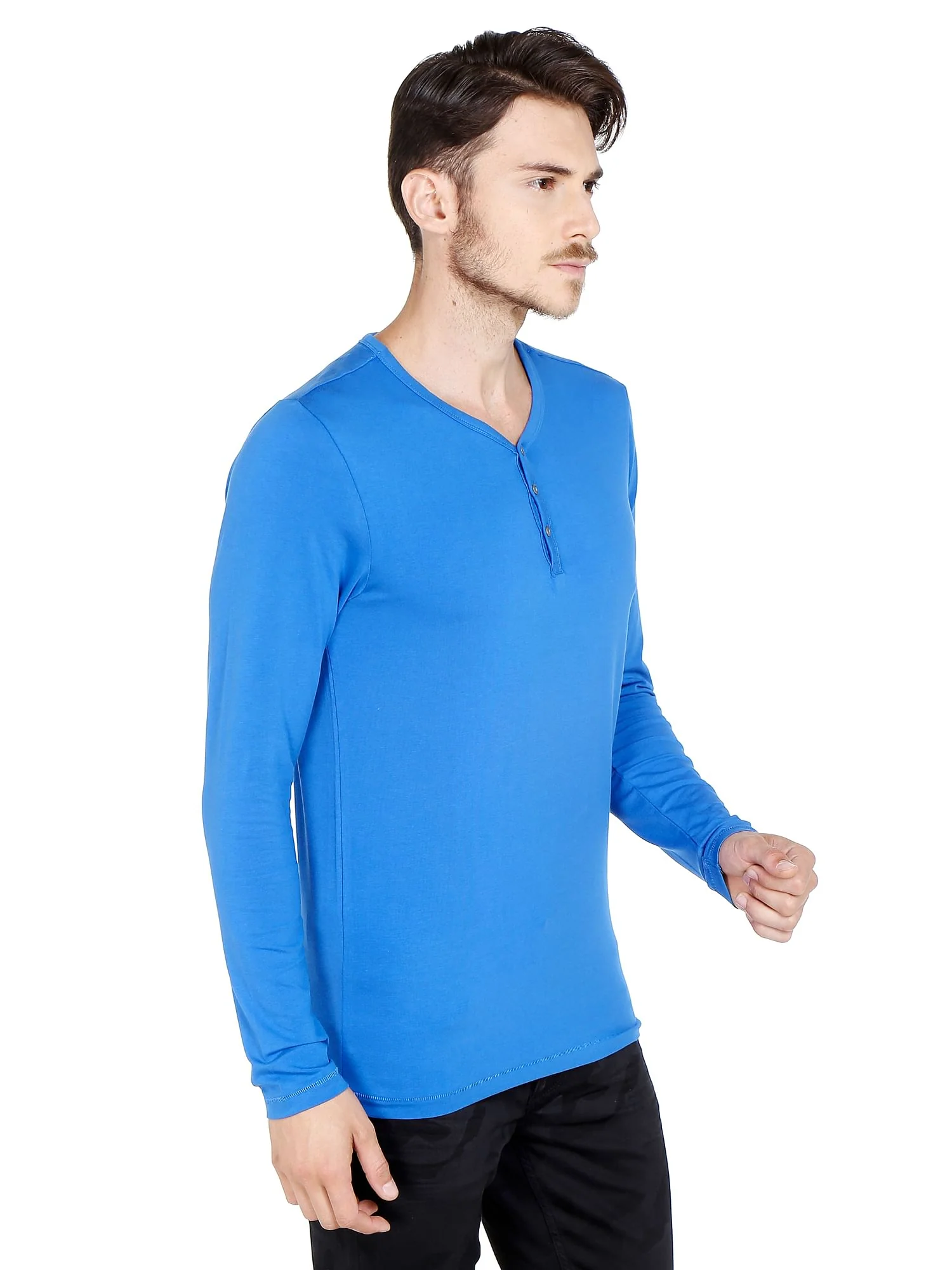 Blue Slim Fit Henley T-Shirt - Image 3
