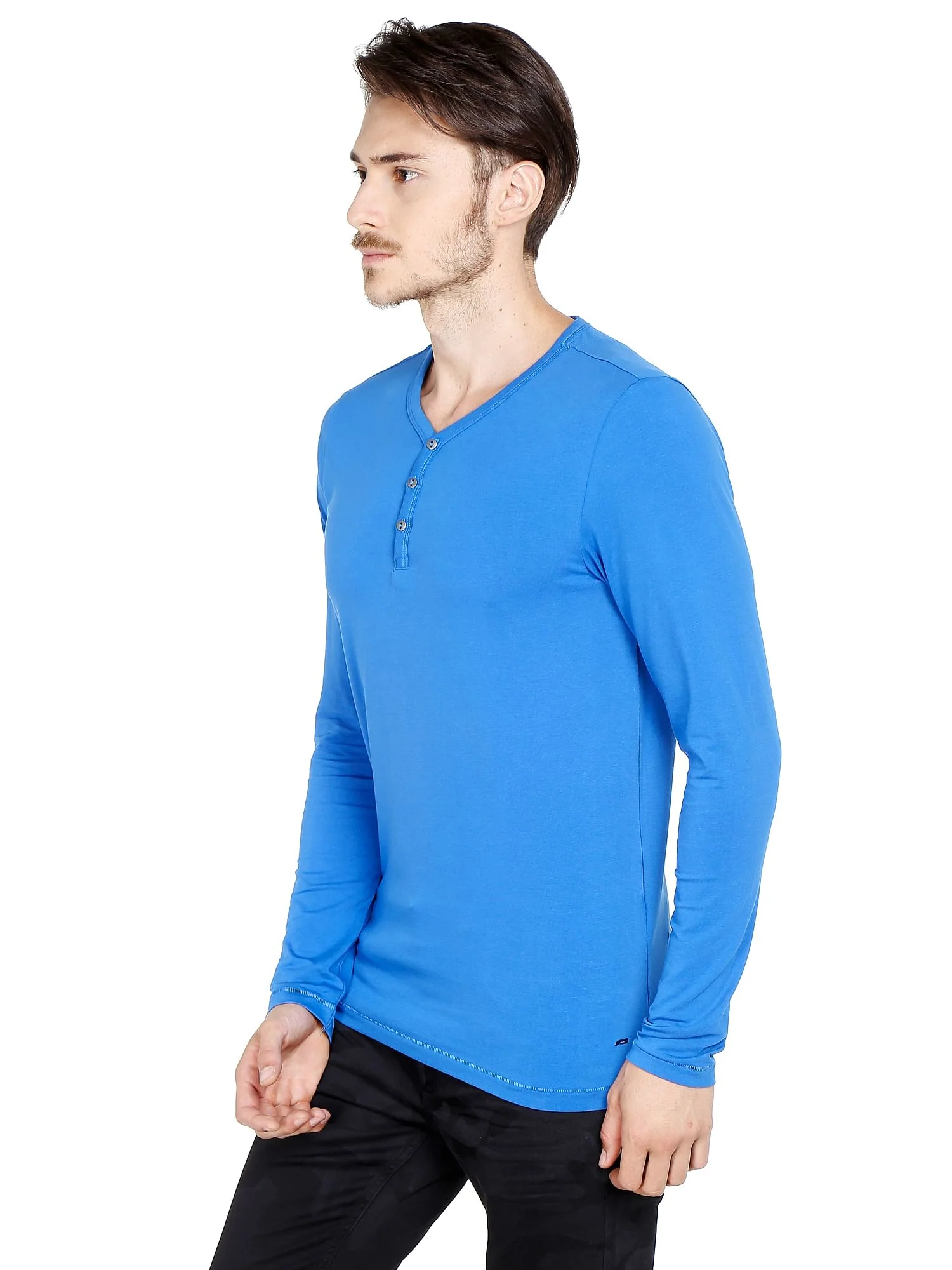 Blue Slim Fit Henley T-Shirt - Image 4