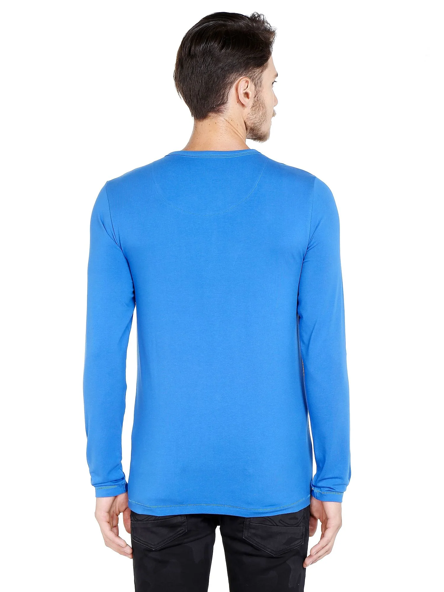 Blue Slim Fit Henley T-Shirt - Image 5