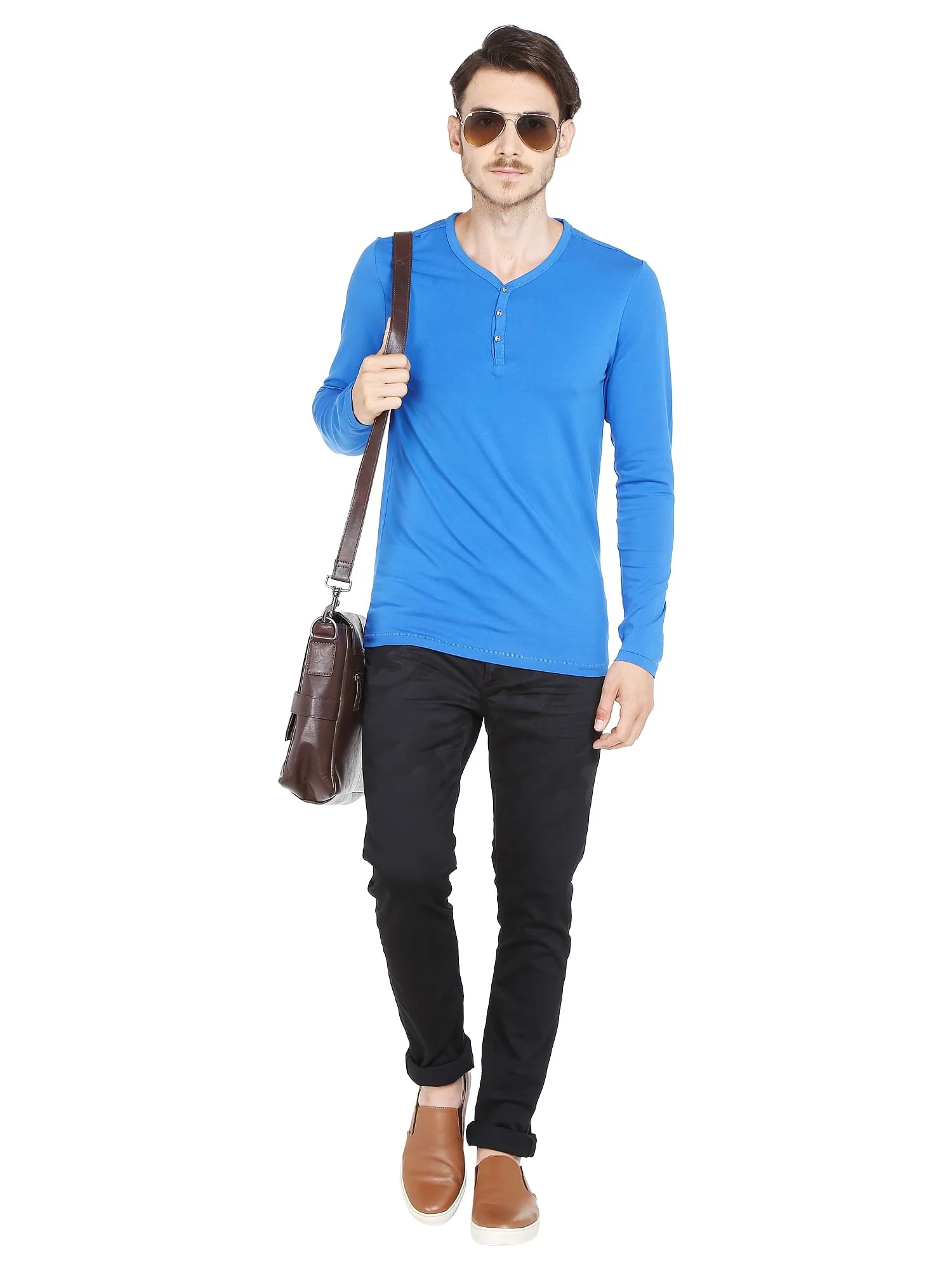 Blue Slim Fit Henley T-Shirt - Image 8