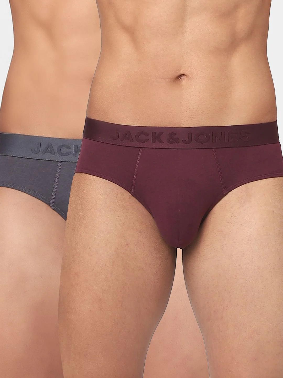 Pack Of 2 Grey & Maroon Briefs