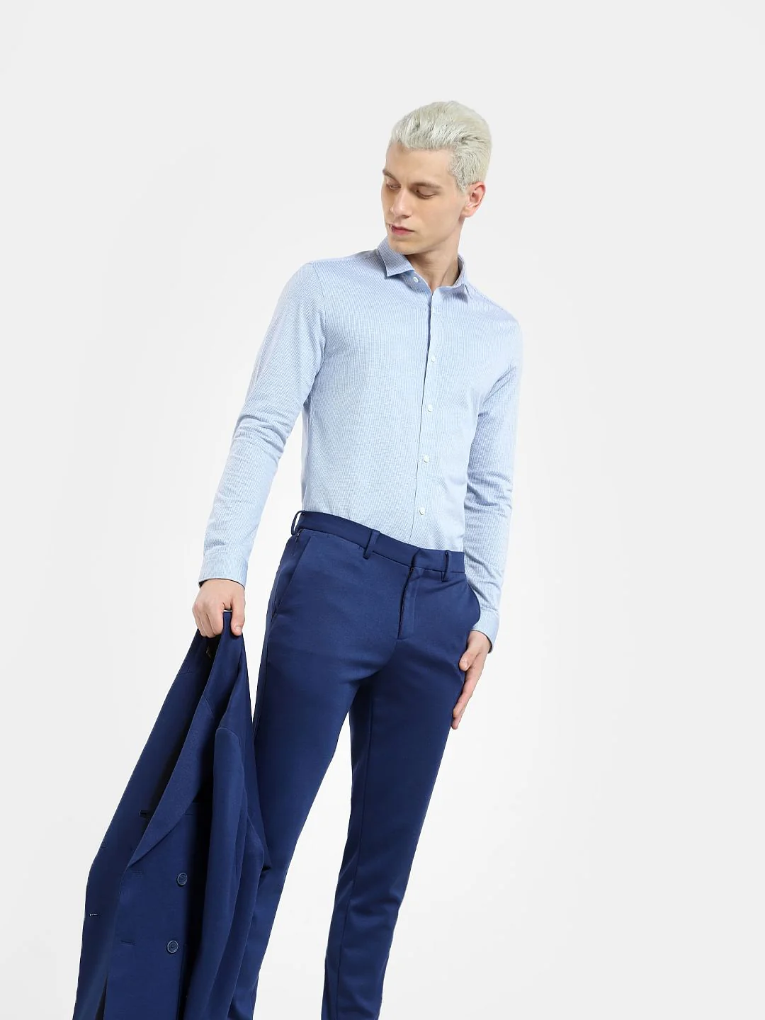 Blue Knit Full Sleeves Shirt