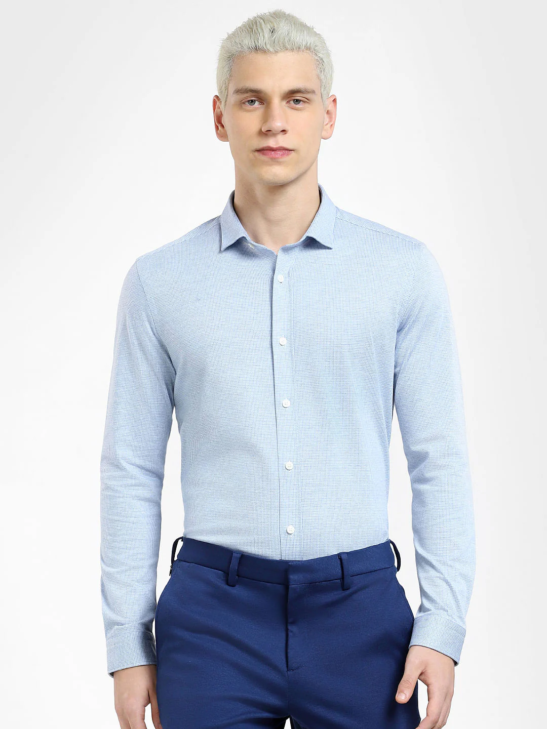 Blue Knit Full Sleeves Shirt - Image 2