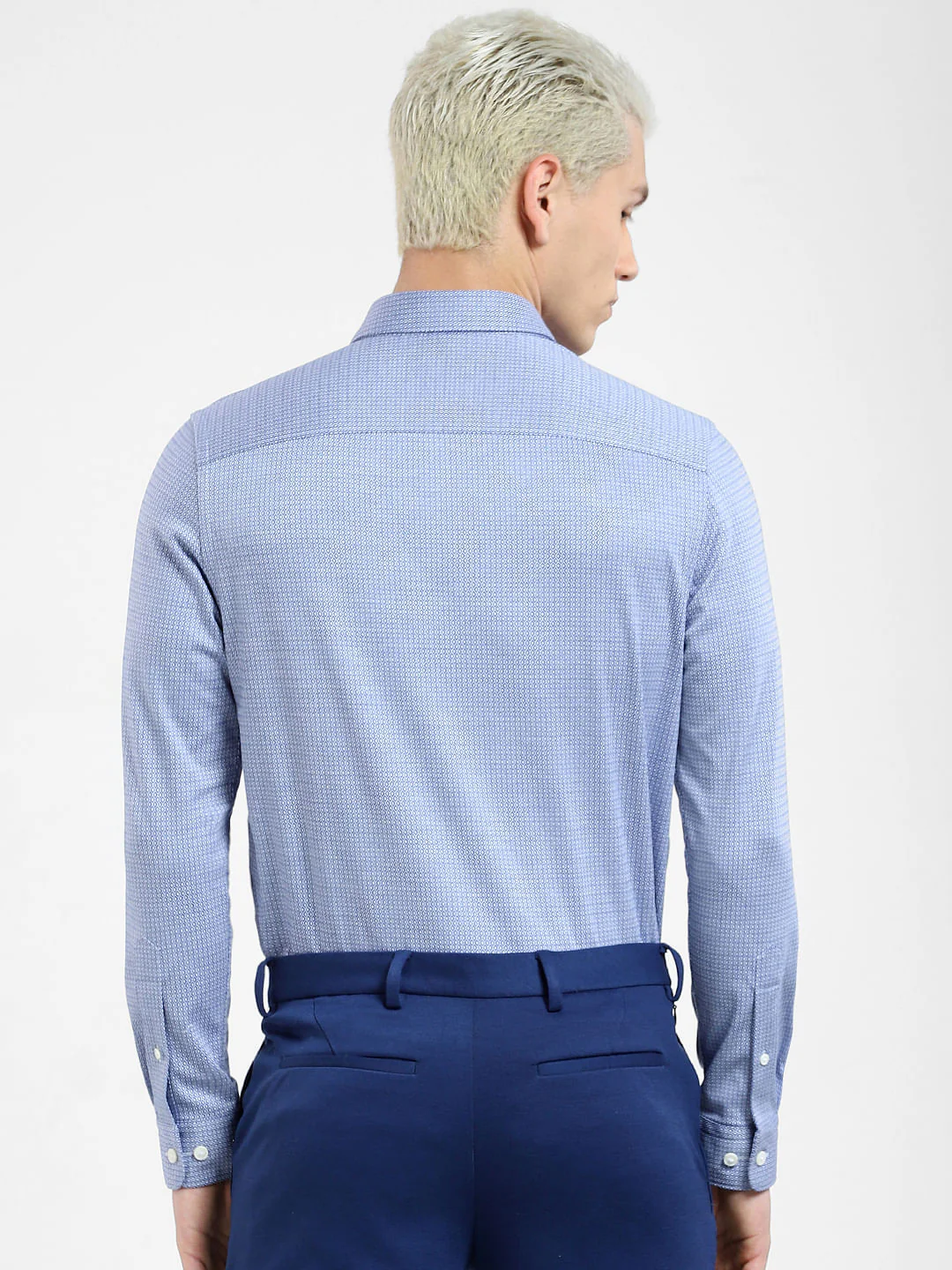 Blue Printed Knit Full Sleeves Shirt - Image 4