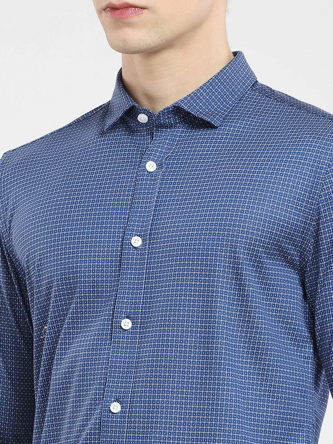 Dark Blue Printed Knit Full Sleeves Shirt - Image 5