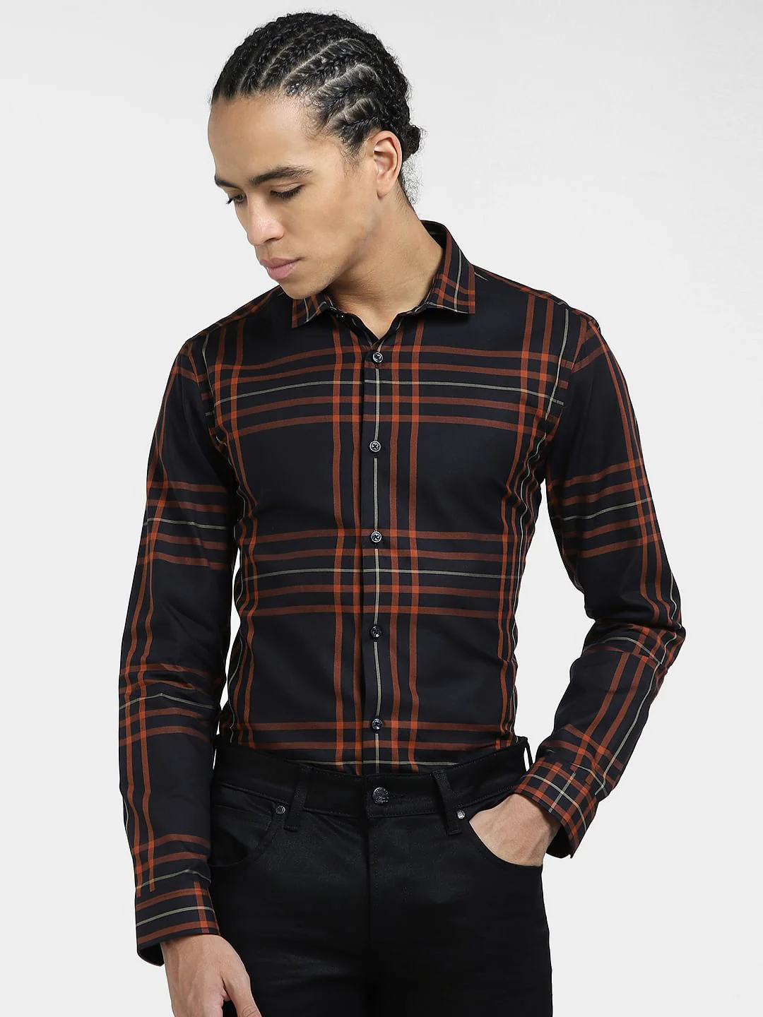 Black & Orange Check Full Sleeves Shirt - Image 2
