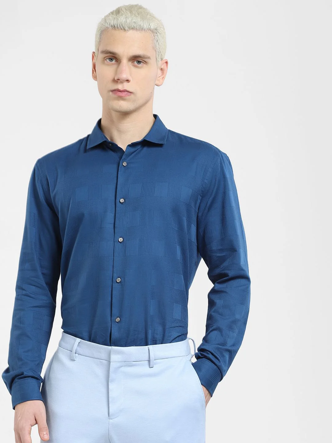 Blue Printed Full Sleeves Shirt - Image 2
