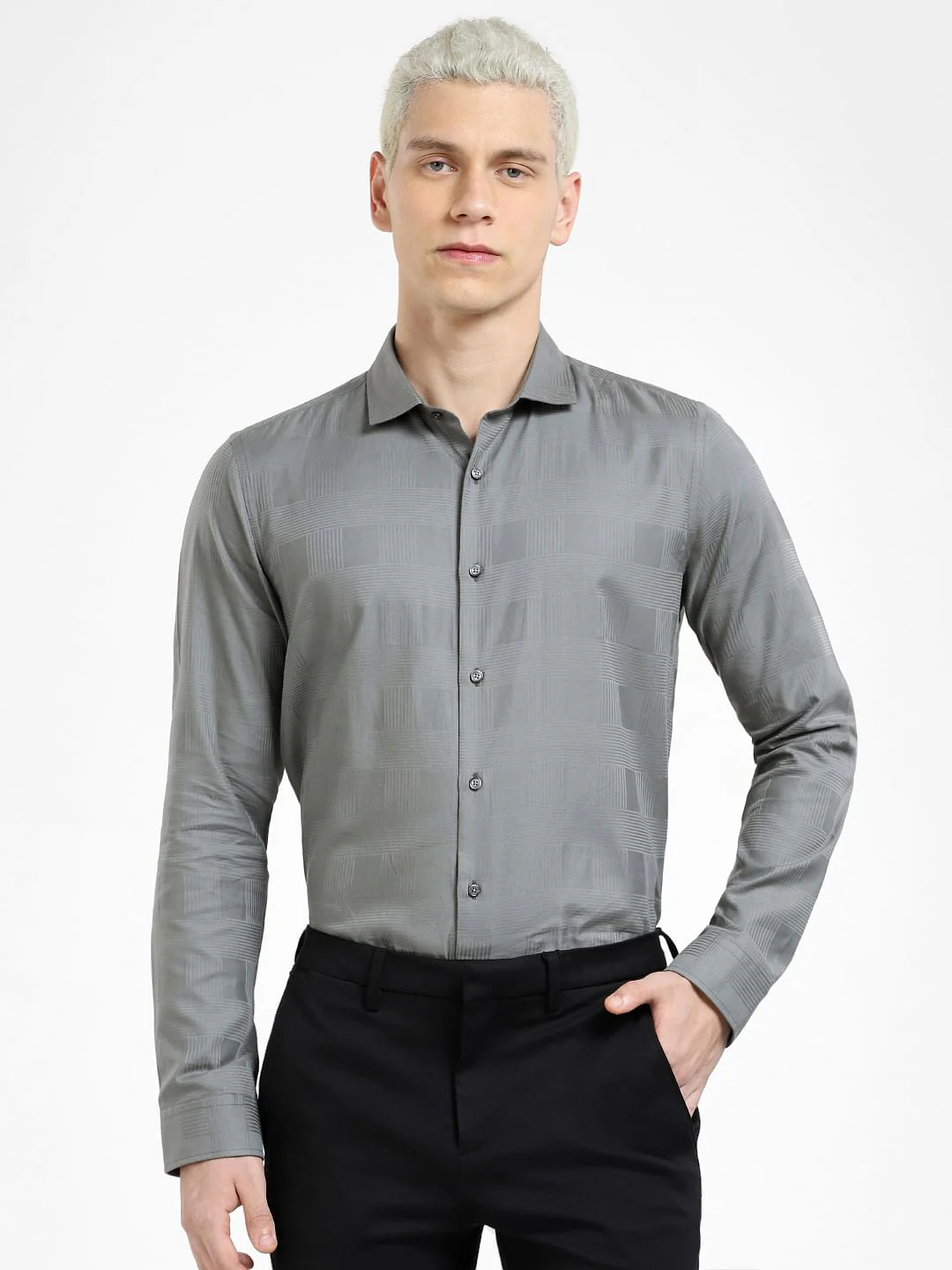 Grey Printed Full Sleeves Shirt - Image 2