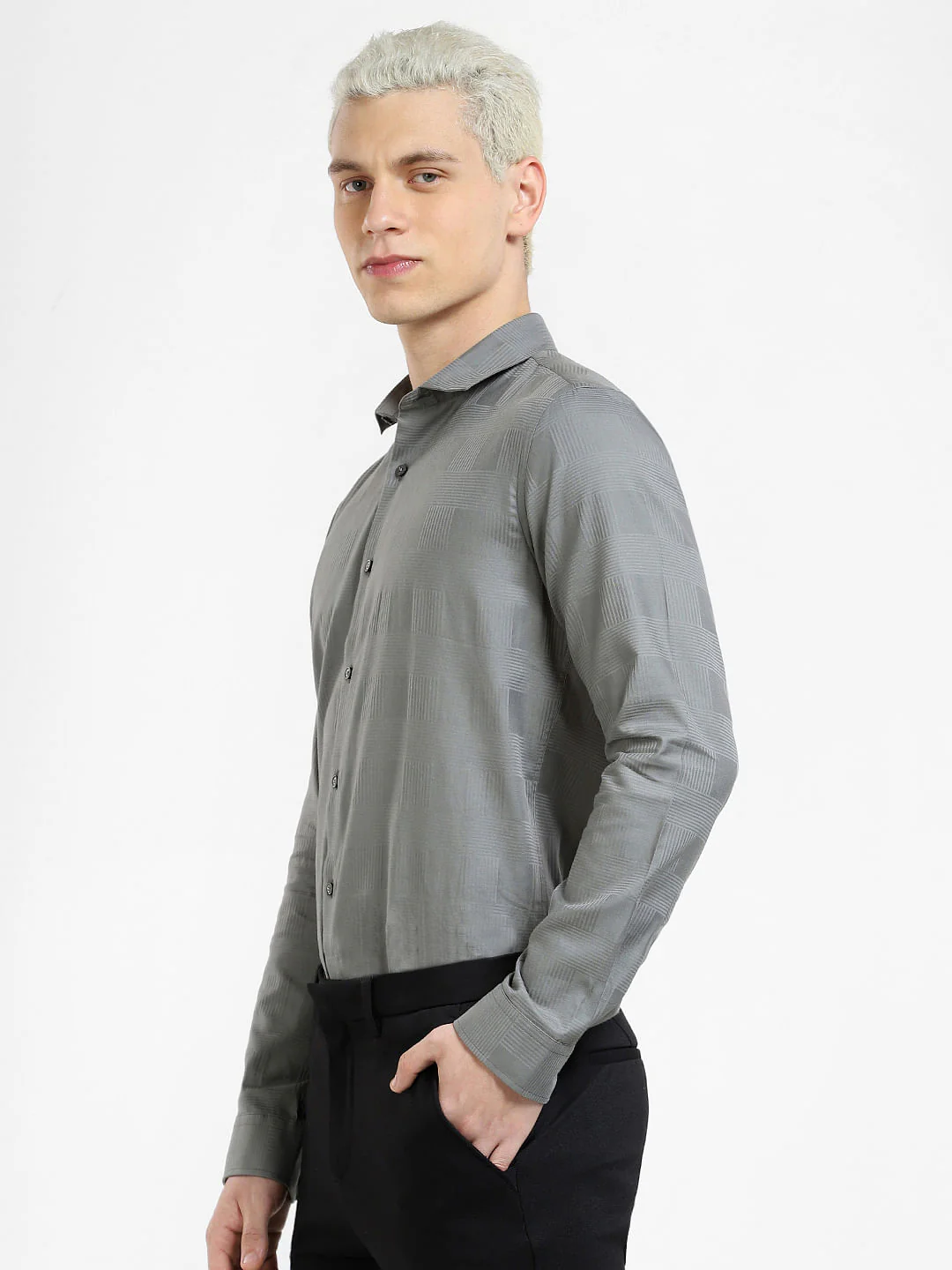 Grey Printed Full Sleeves Shirt - Image 3
