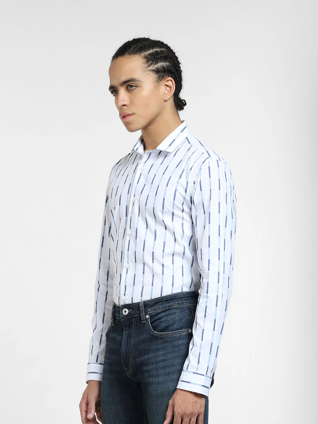 White Striped Full Sleeves Shirt - Image 3