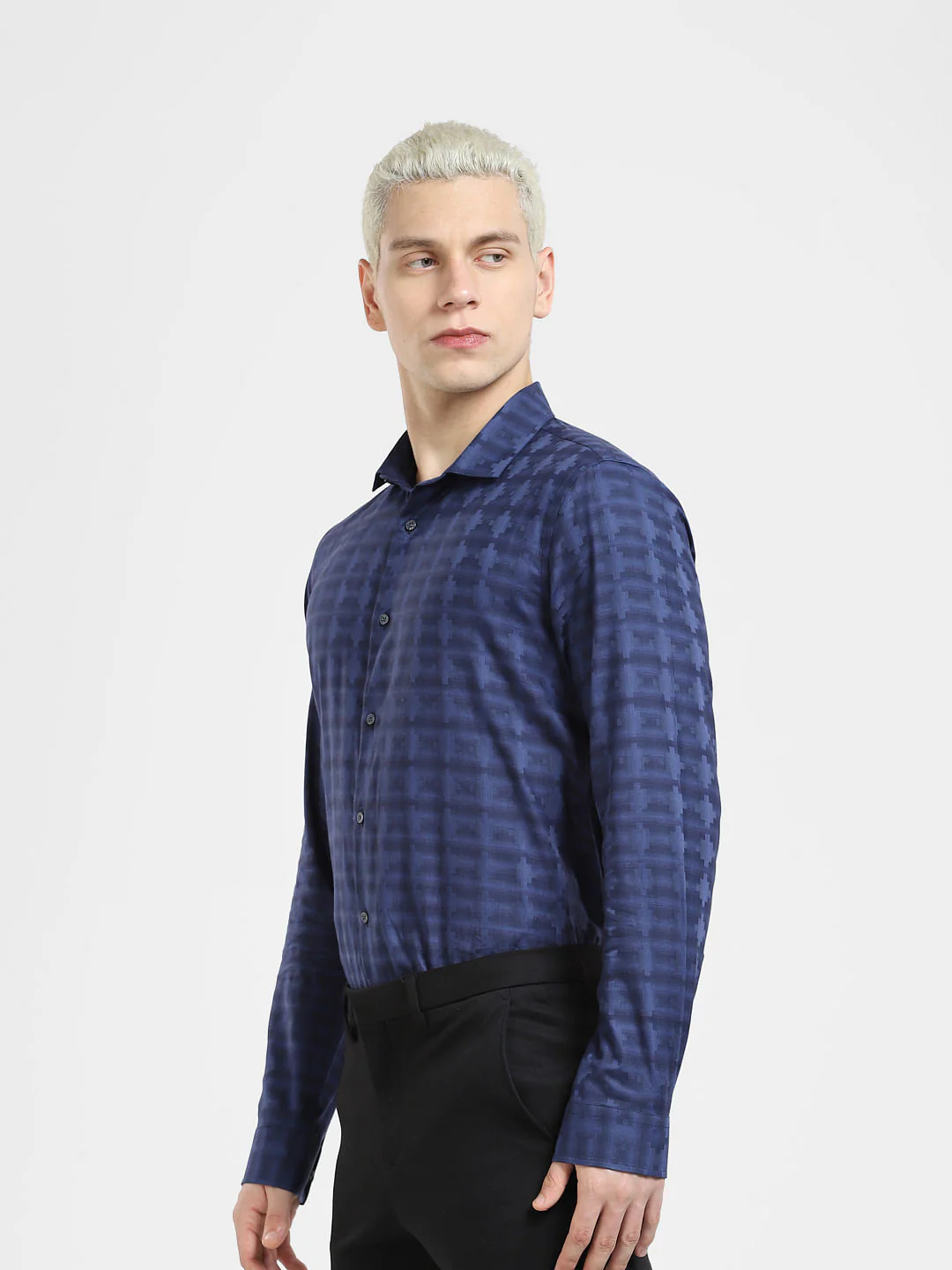 Dark Blue Printed Full Sleeves Shirt - Image 3