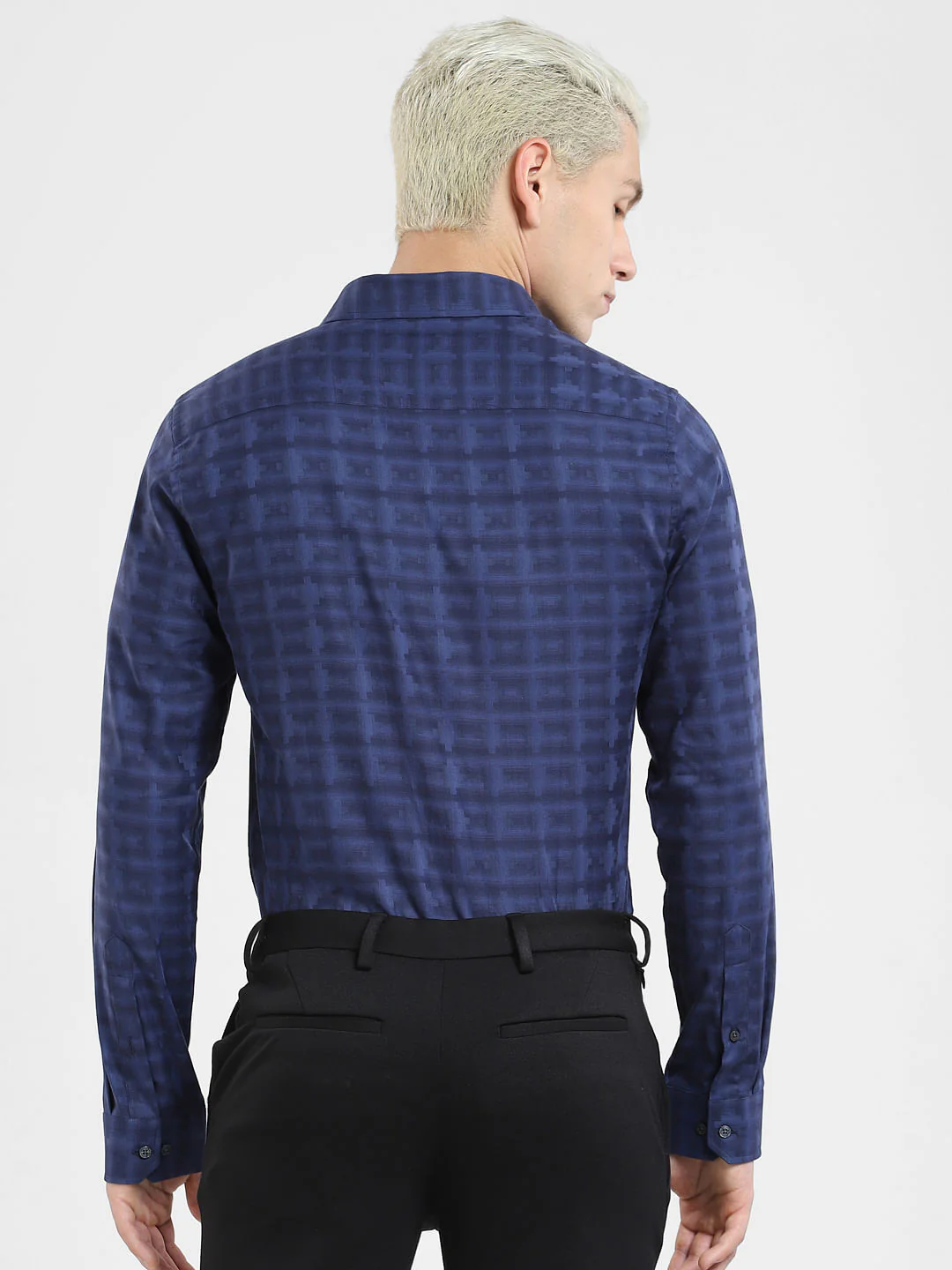 Dark Blue Printed Full Sleeves Shirt - Image 4