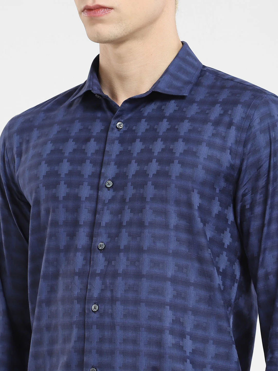 Dark Blue Printed Full Sleeves Shirt - Image 5