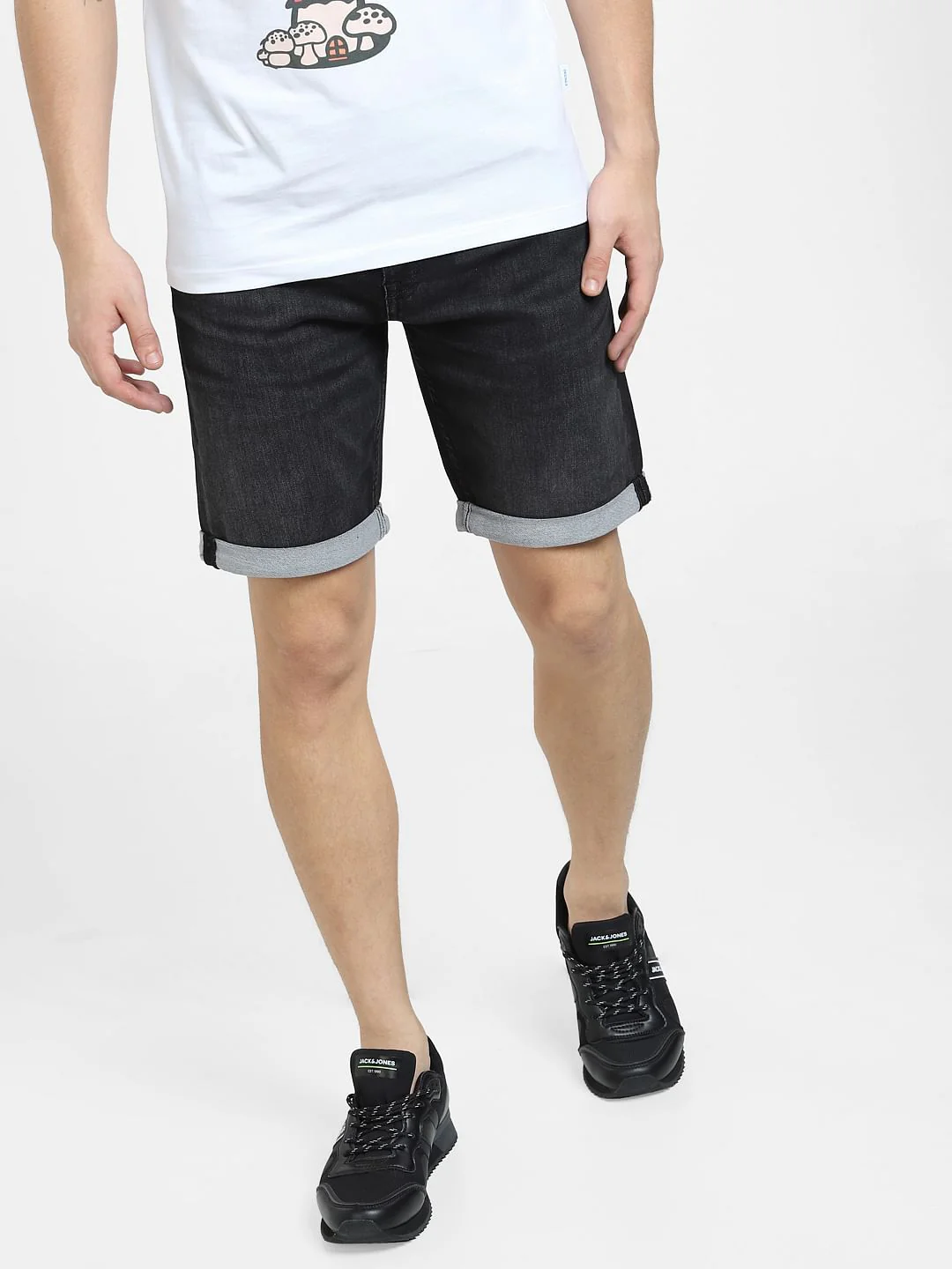 Black Mid Rise Denim Shorts - Image 2