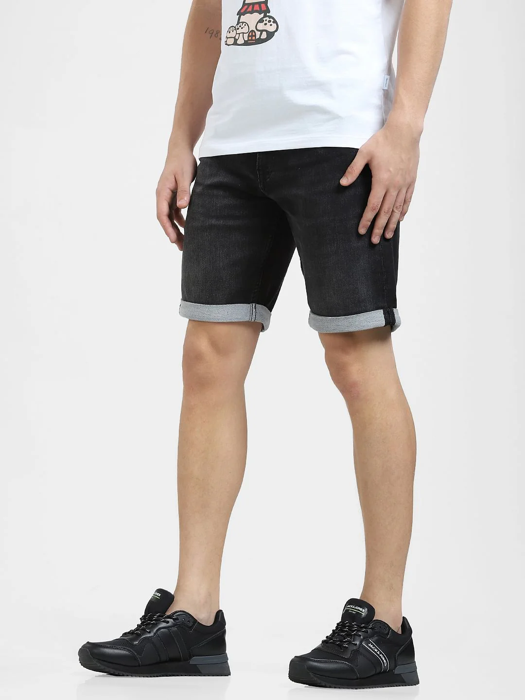Black Mid Rise Denim Shorts - Image 3