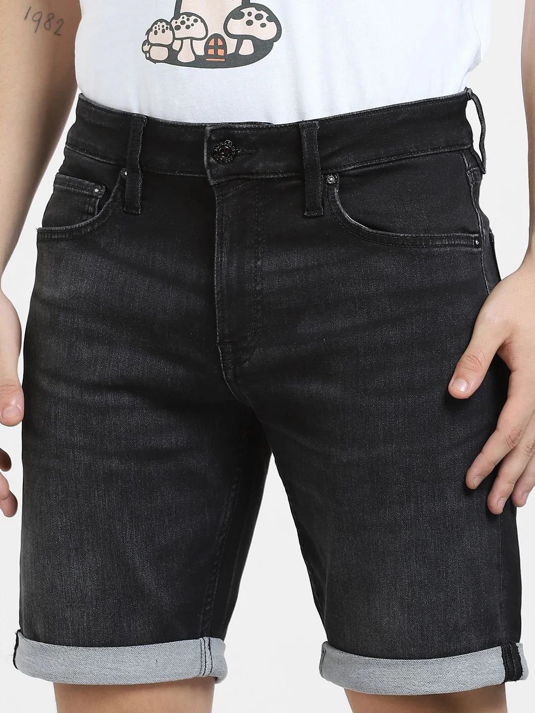 Black Mid Rise Denim Shorts - Image 5