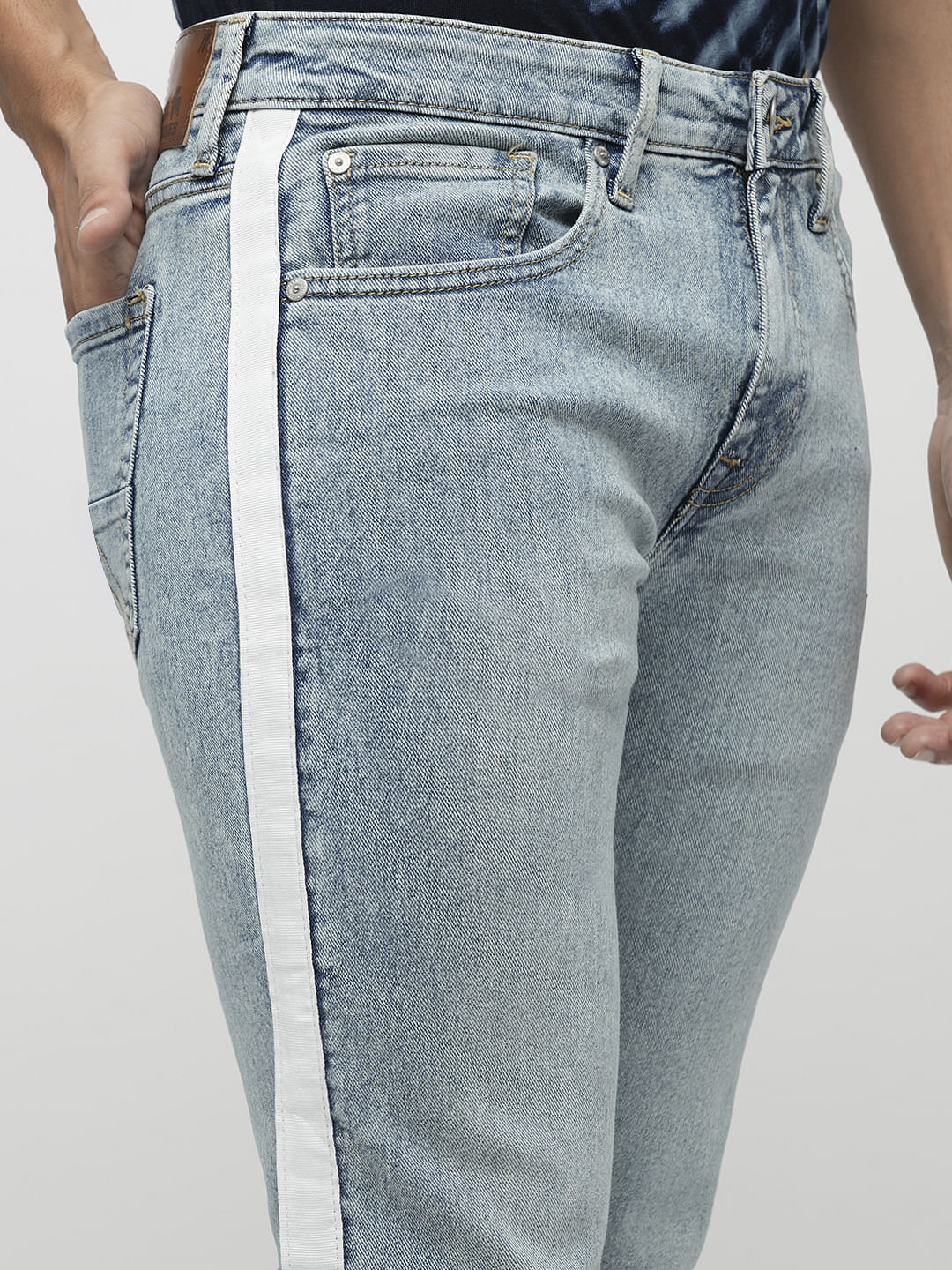 PRODUKT by JACK&JONES Light Blue Tape Detail Slim Fit Jeans - Image 6