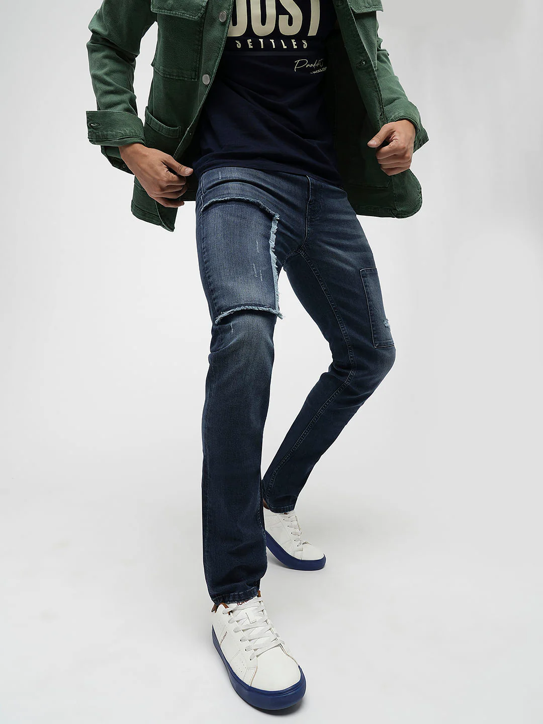PRODUKT by JACK&JONES Blue Mid Rise Distressed Slim Jeans
