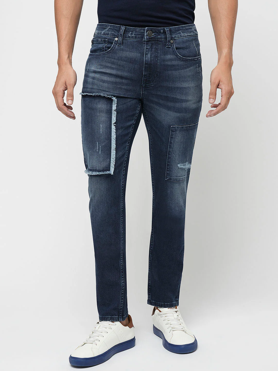 PRODUKT by JACK&JONES Blue Mid Rise Distressed Slim Jeans - Image 2