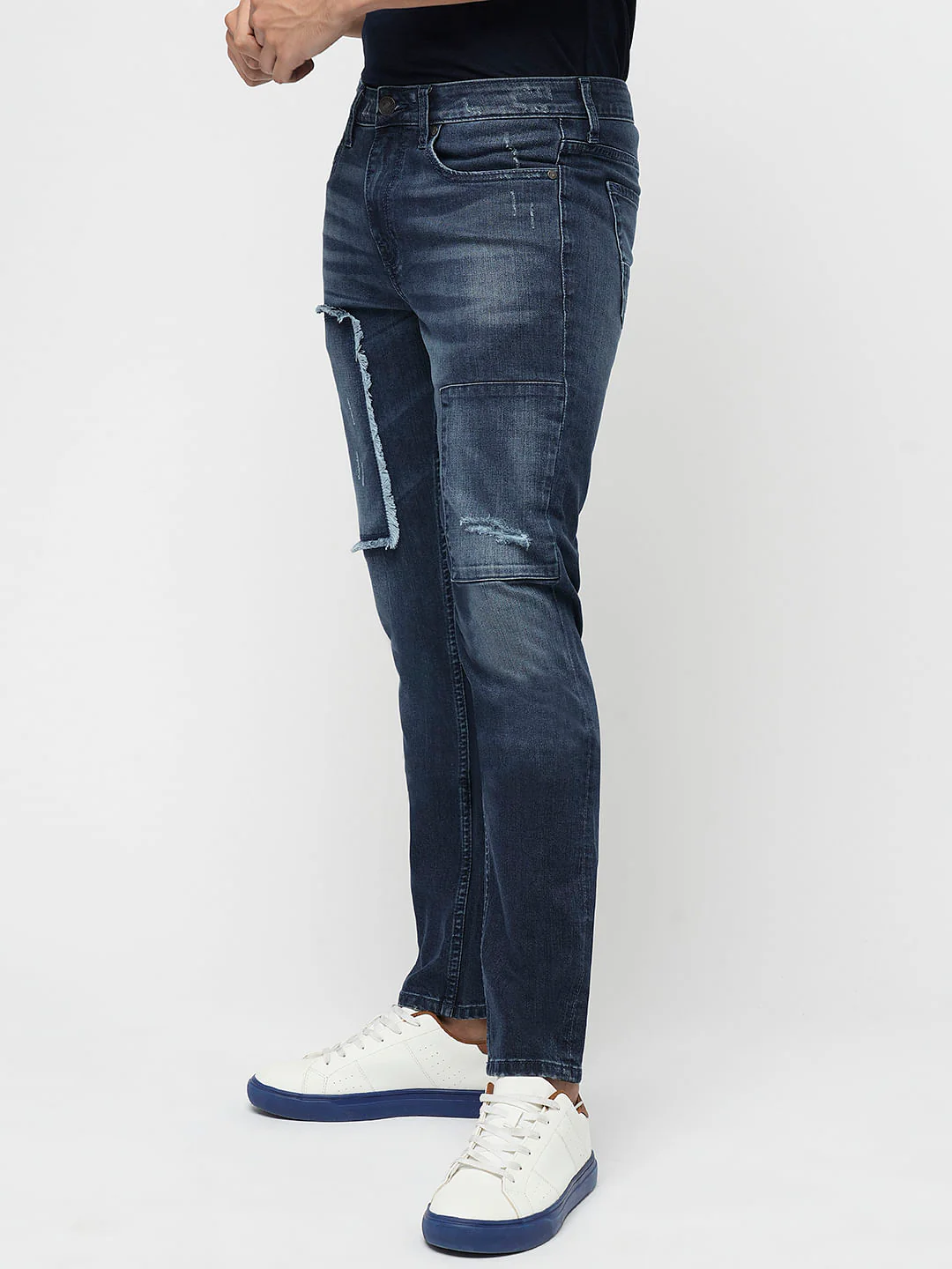 PRODUKT by JACK&JONES Blue Mid Rise Distressed Slim Jeans - Image 3