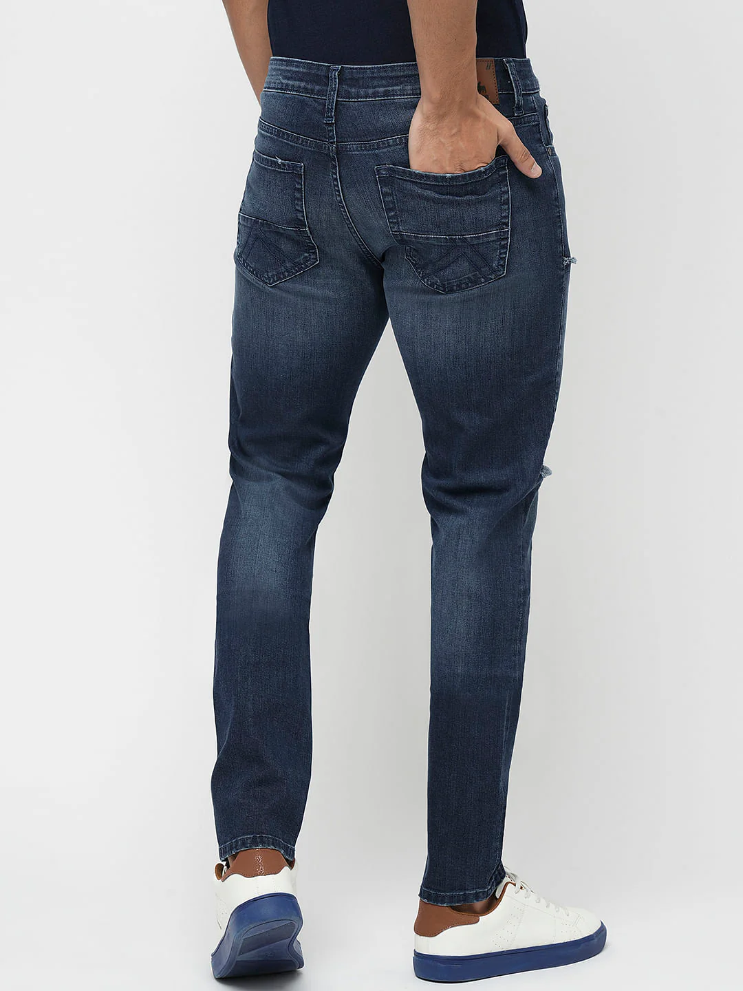 PRODUKT by JACK&JONES Blue Mid Rise Distressed Slim Jeans - Image 4