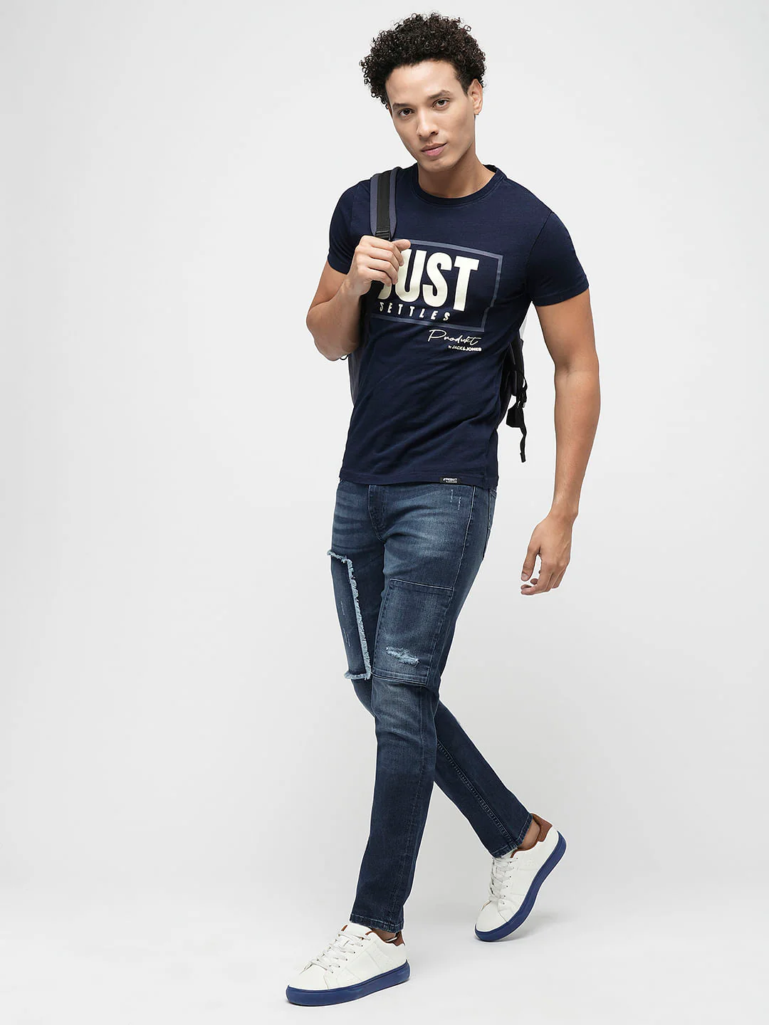 PRODUKT by JACK&JONES Blue Mid Rise Distressed Slim Jeans - Image 5