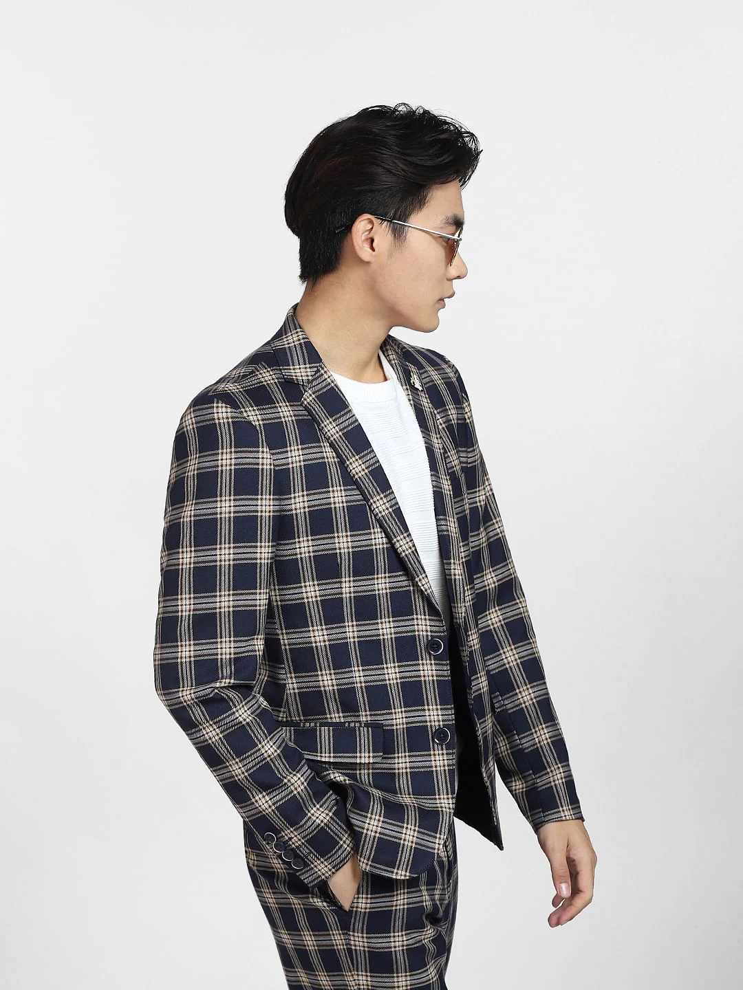 Blue Check Print Blazer