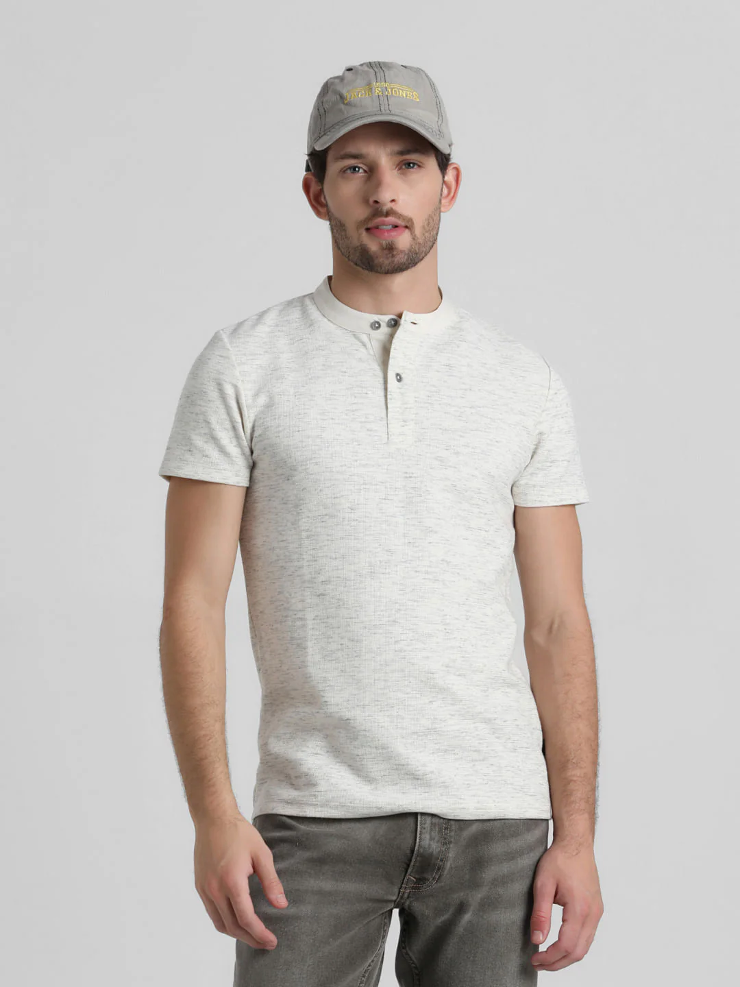 White Melange Henley T-shirt