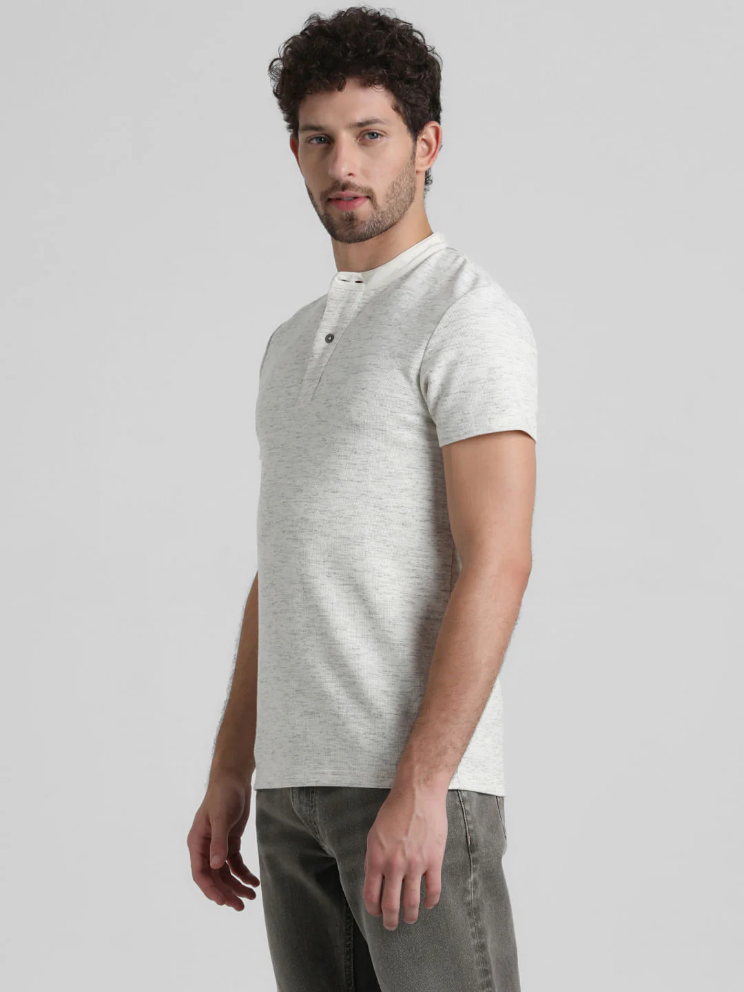 White Melange Henley T-shirt - Image 3