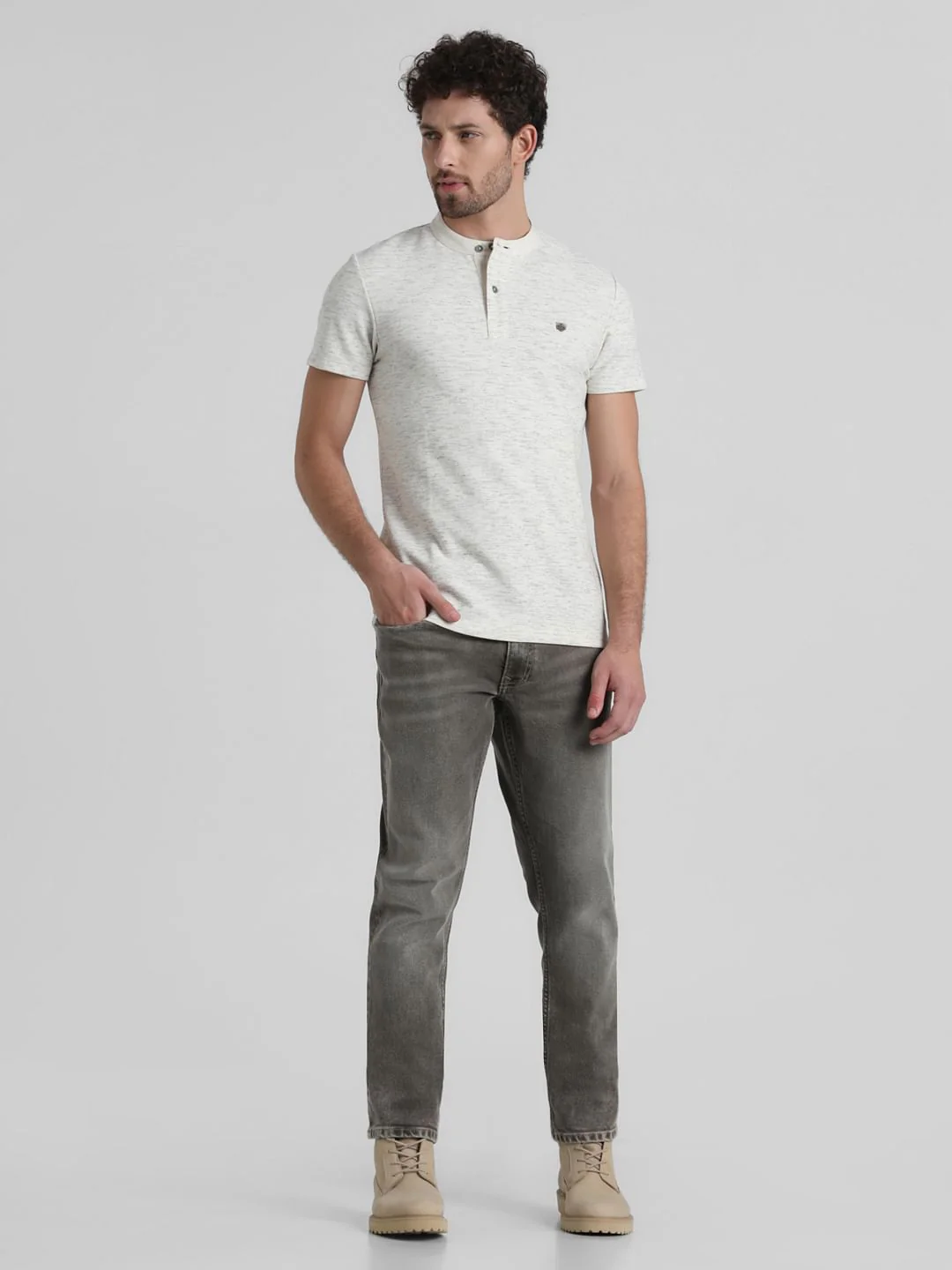 White Melange Henley T-shirt - Image 6