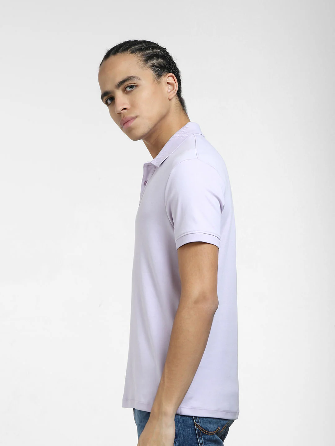 Lilac Cotton Polo Neck T-shirt - Image 3