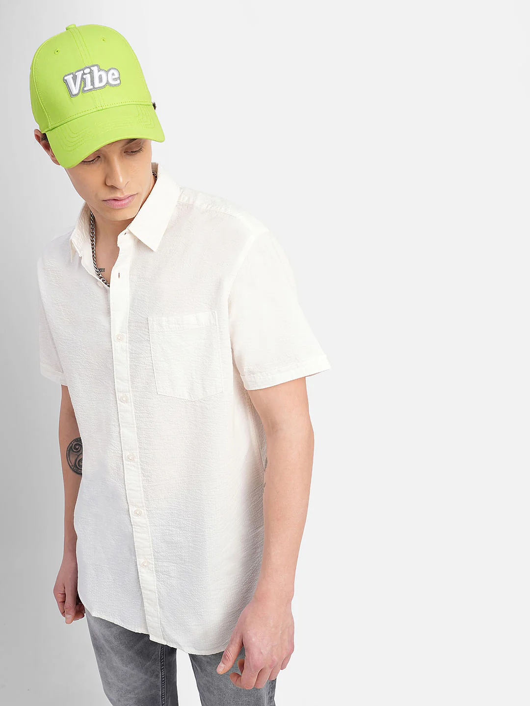White Cotton Short Sleeves Shirt