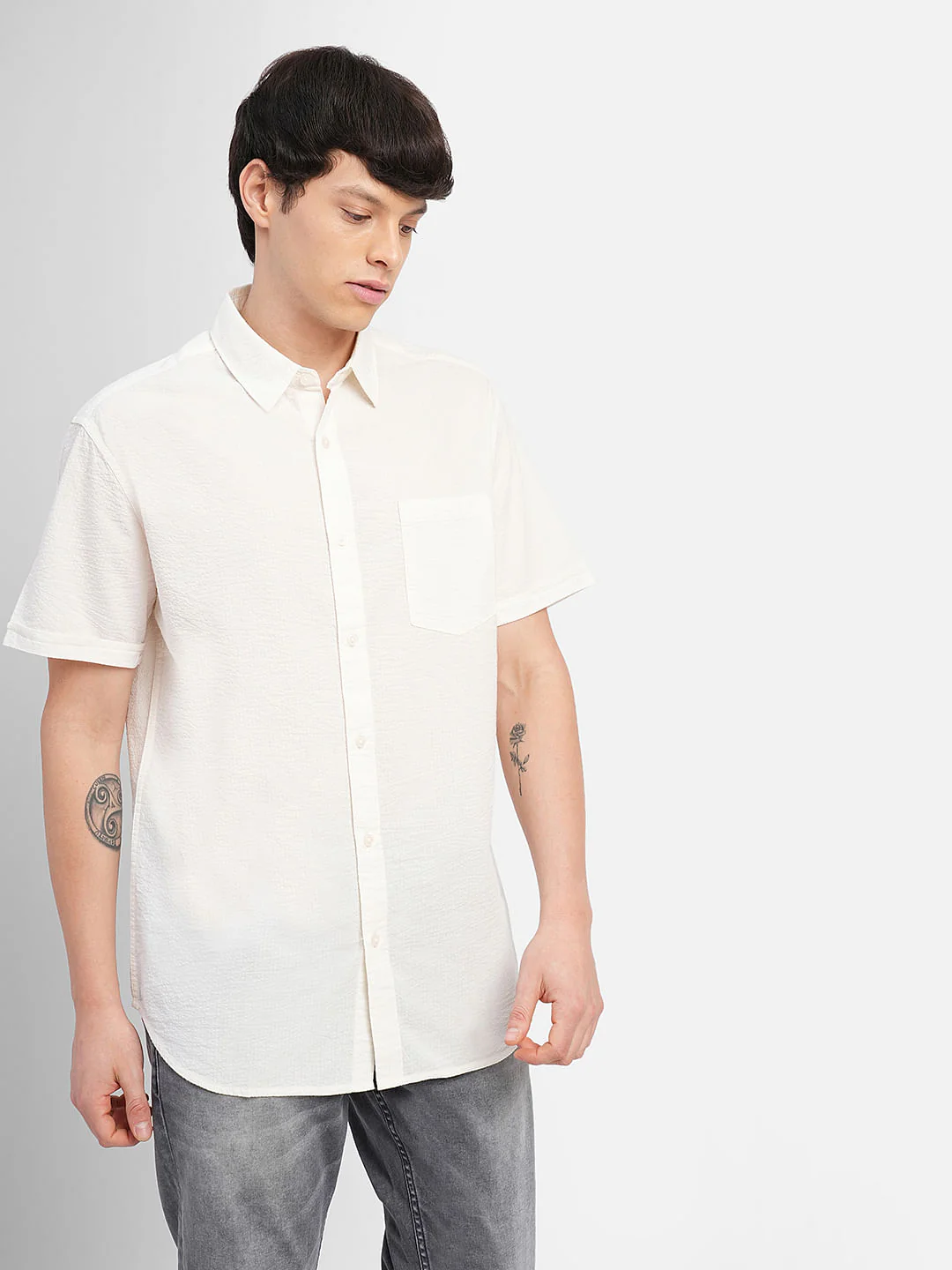 White Cotton Short Sleeves Shirt - Image 2