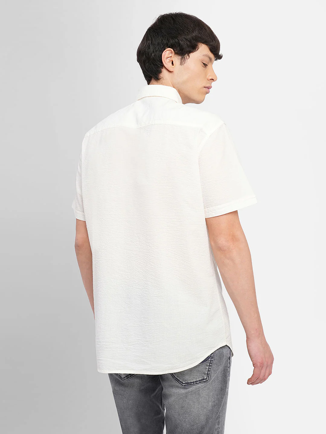 White Cotton Short Sleeves Shirt - Image 4