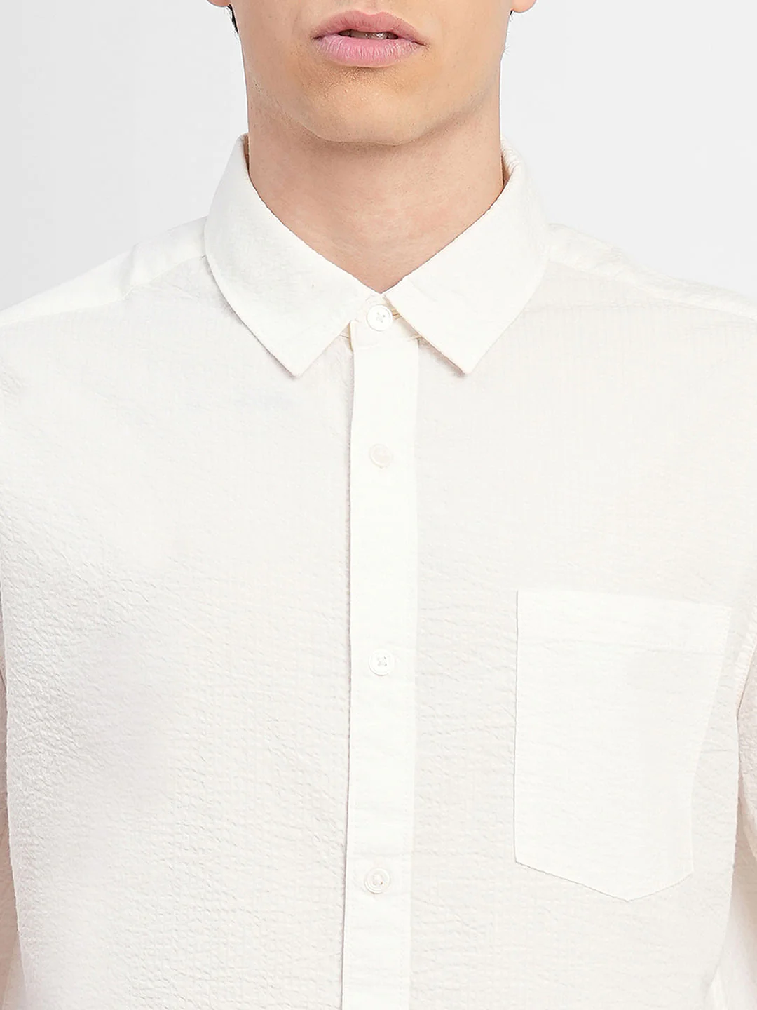 White Cotton Short Sleeves Shirt - Image 5