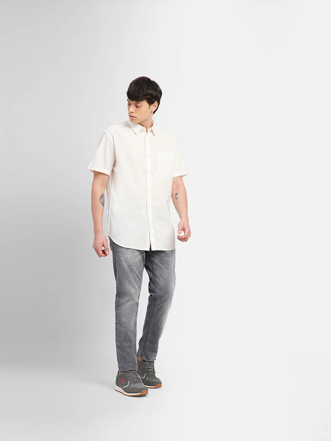 White Cotton Short Sleeves Shirt - Image 6