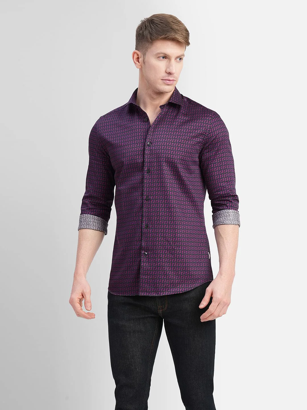 Black Printed Full Sleeves Shirt - Image 2
