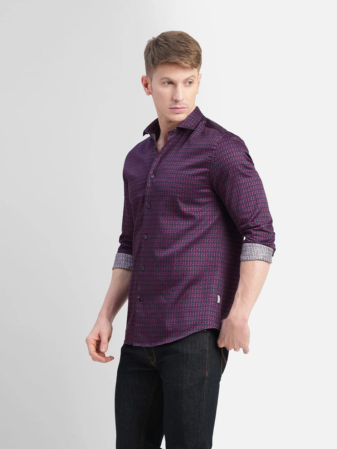 Black Printed Full Sleeves Shirt - Image 3