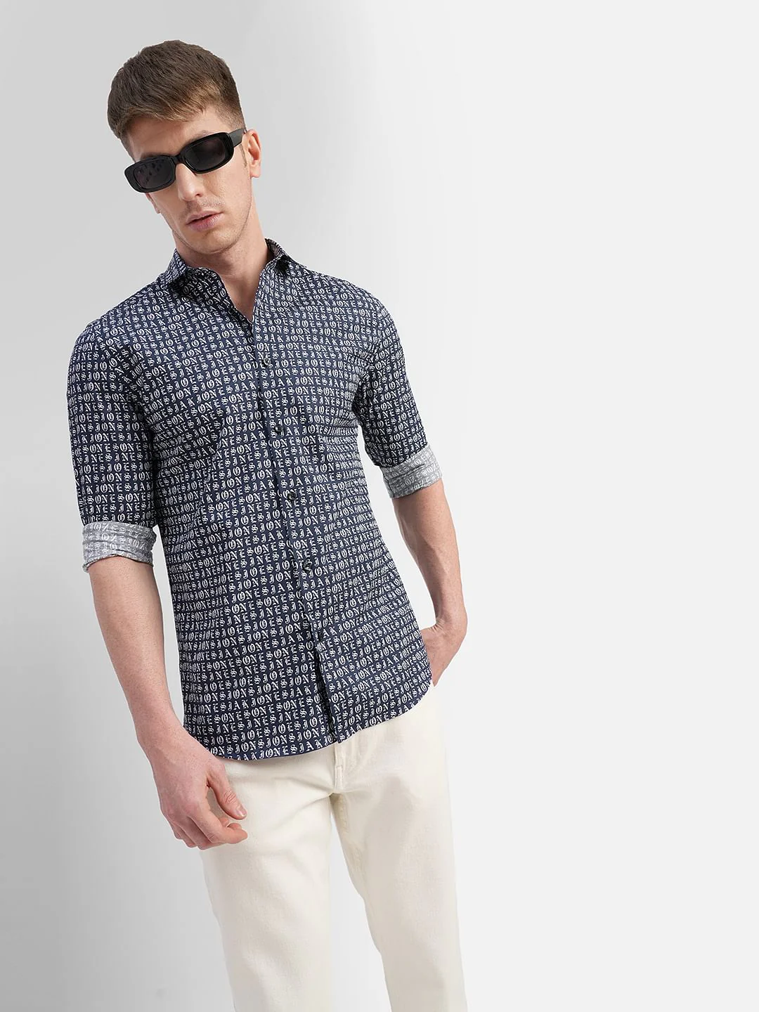 Dark Blue Printed Full Sleeves Shirt