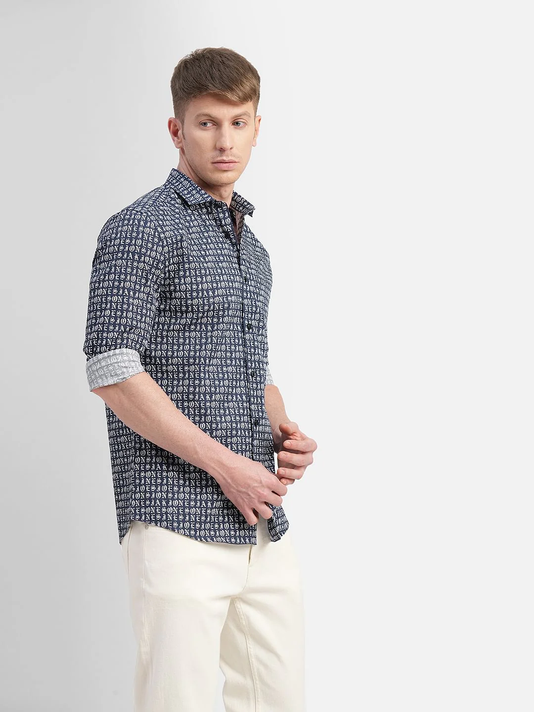 Dark Blue Printed Full Sleeves Shirt - Image 3