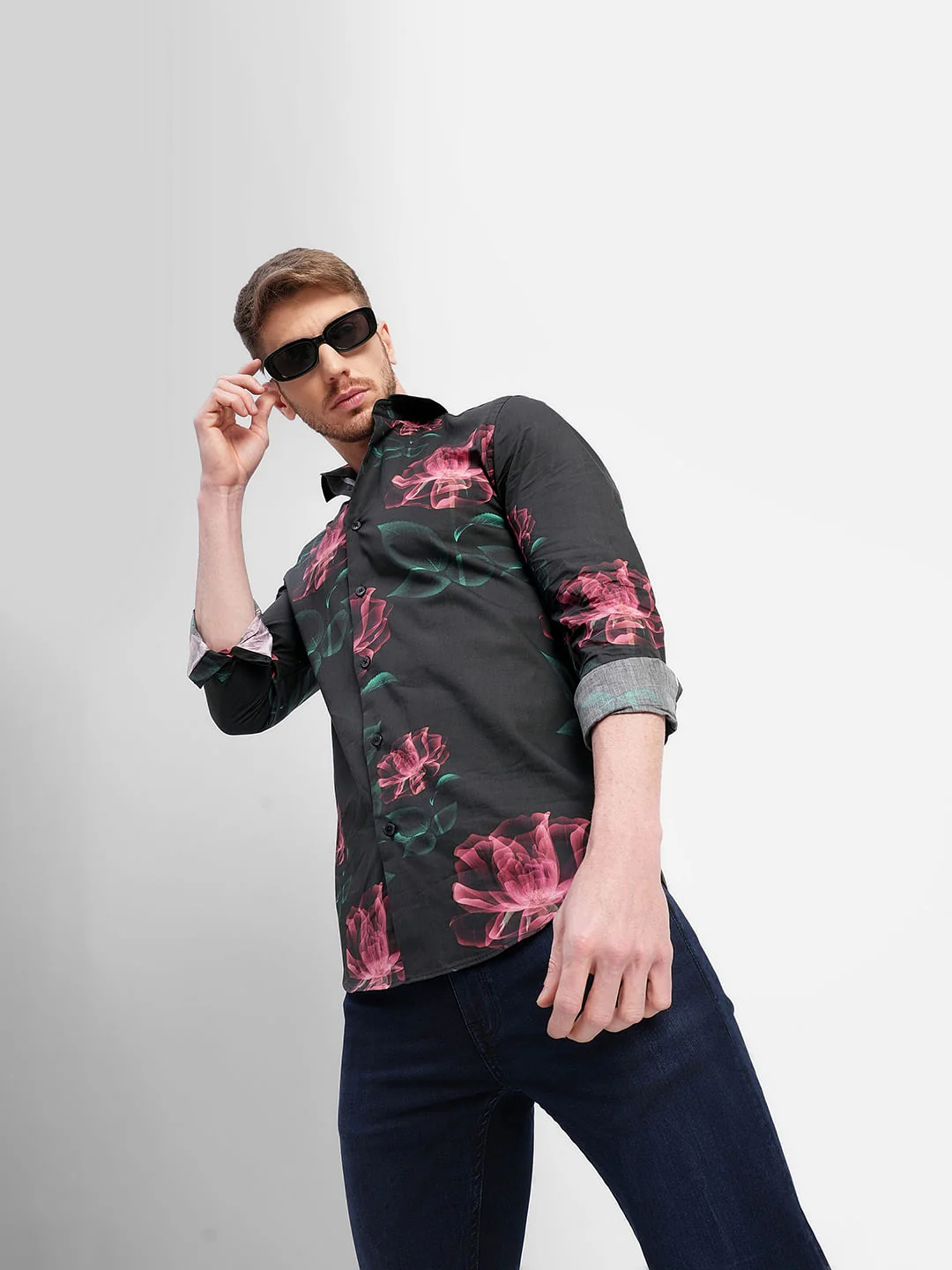 Black Floral Full Sleeves Shirt