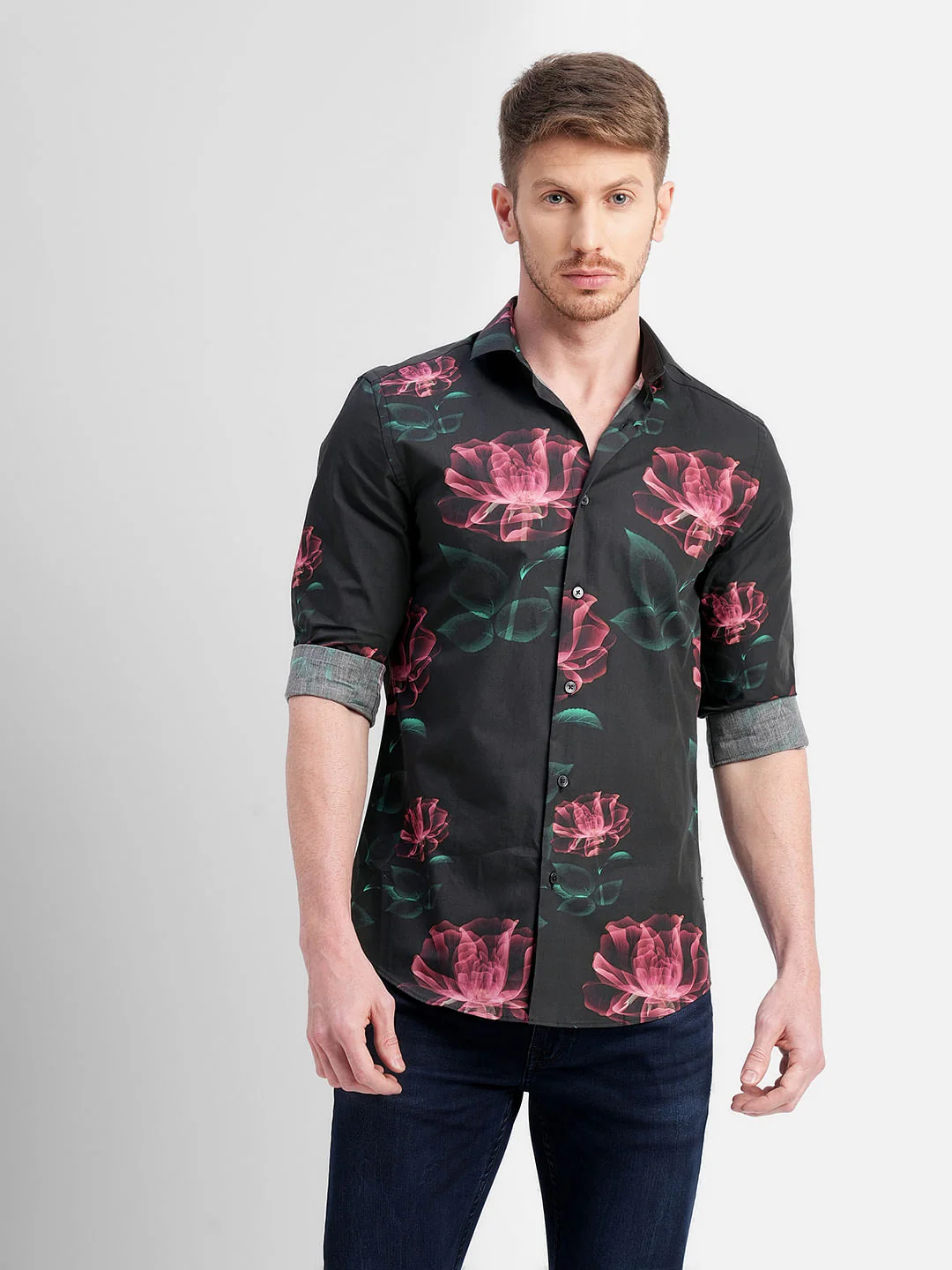 Black Floral Full Sleeves Shirt - Image 2