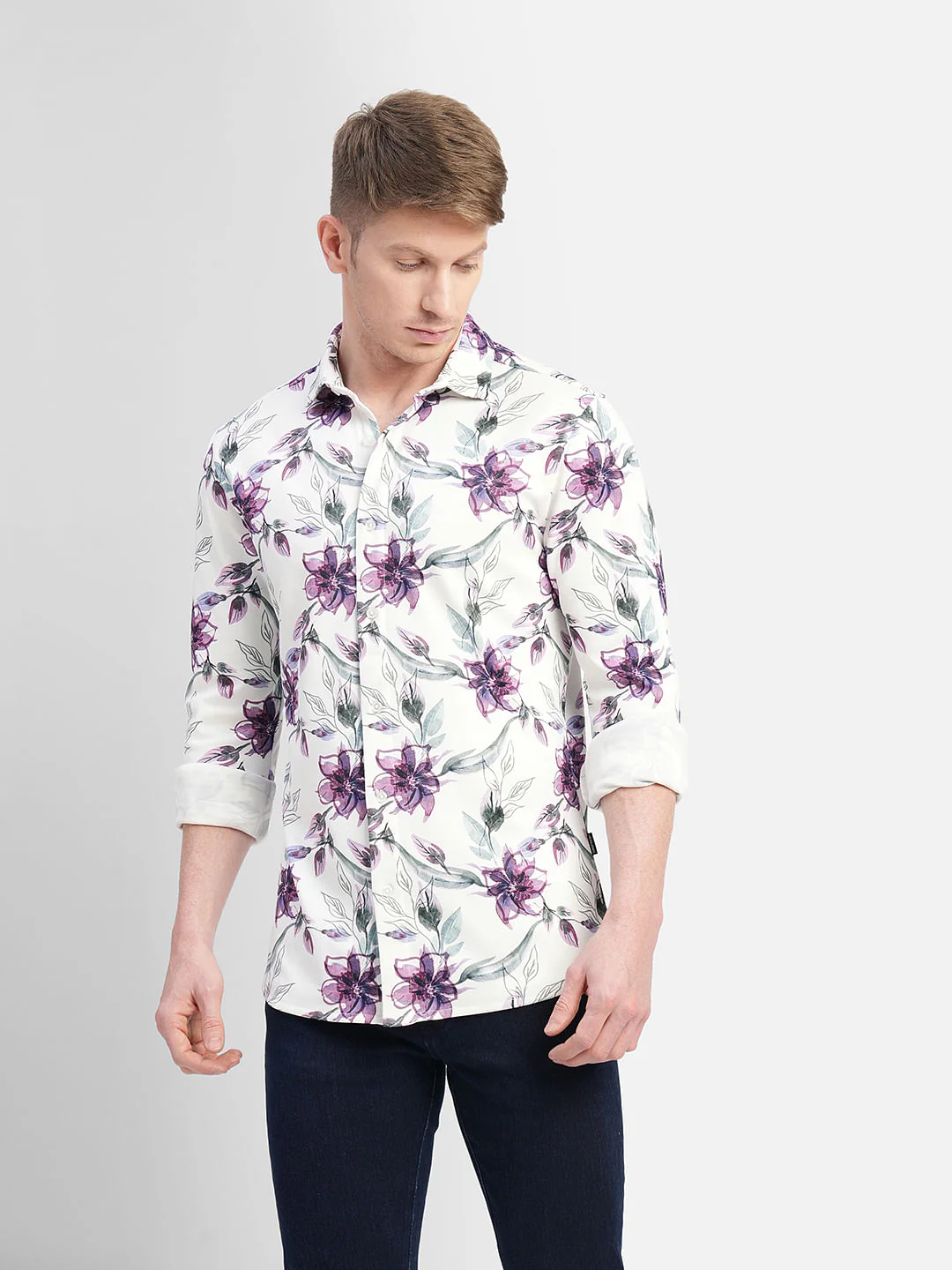 White Floral Full Sleeves Shirt - Image 2