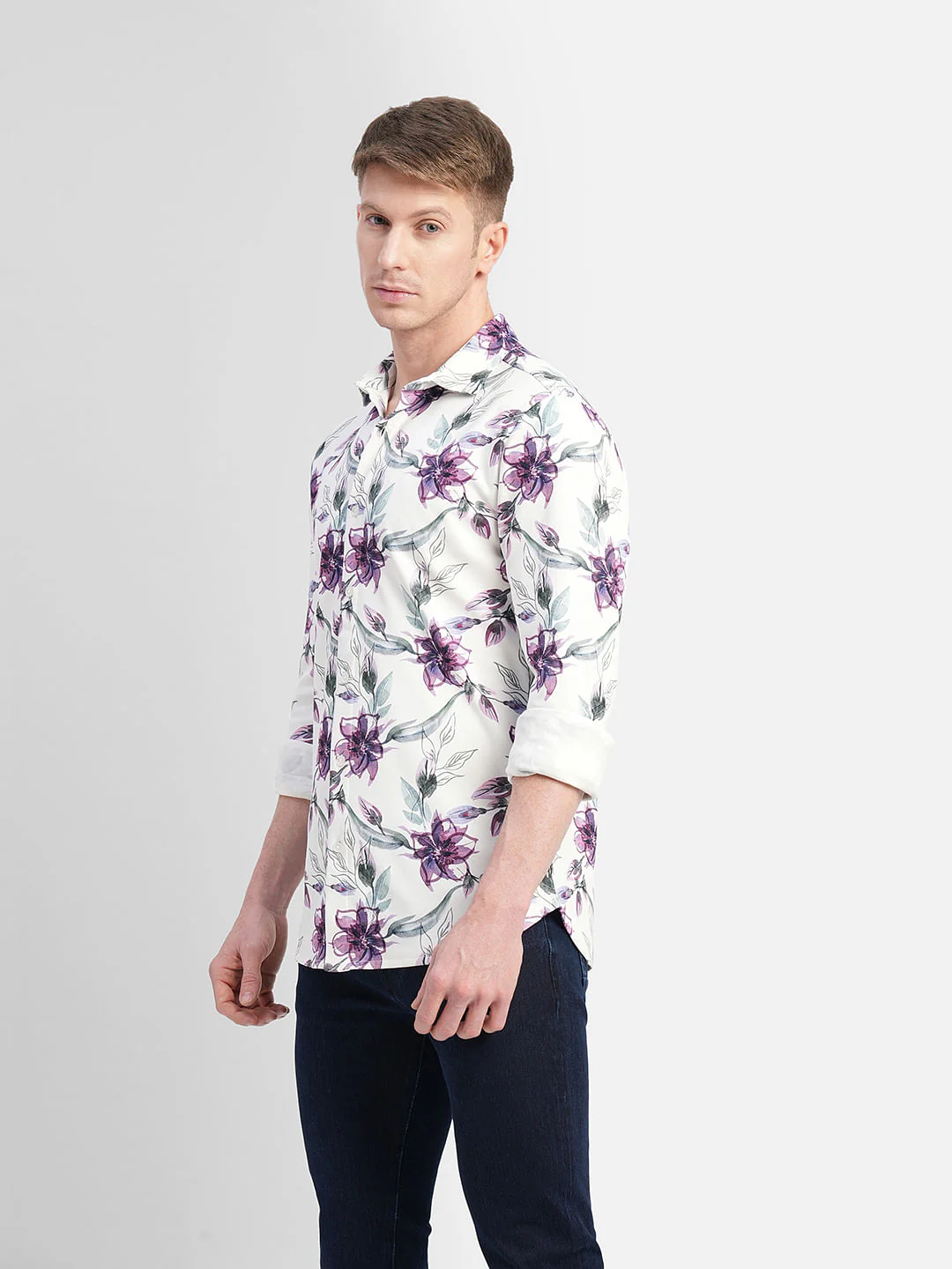 White Floral Full Sleeves Shirt - Image 3