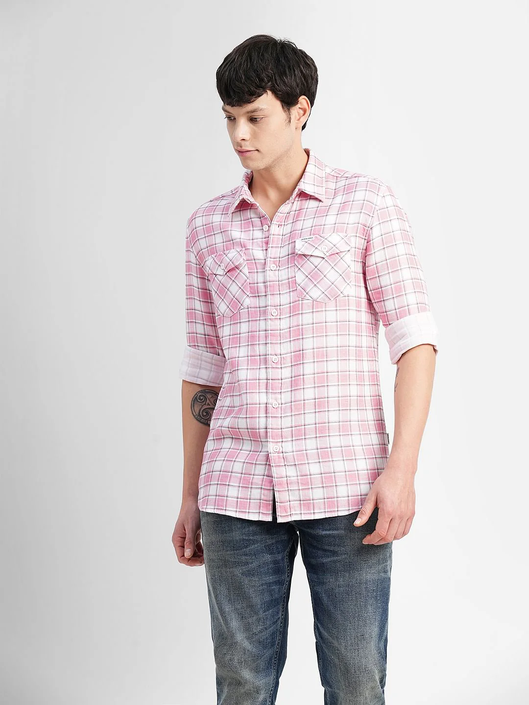 Pink Check Print Full Sleeves Shirt - Image 2