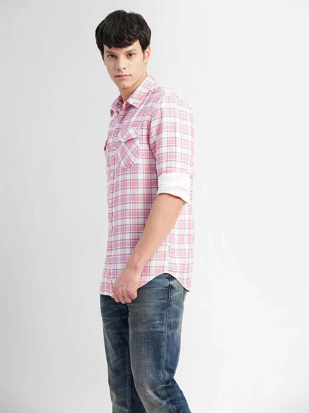 Pink Check Print Full Sleeves Shirt - Image 3