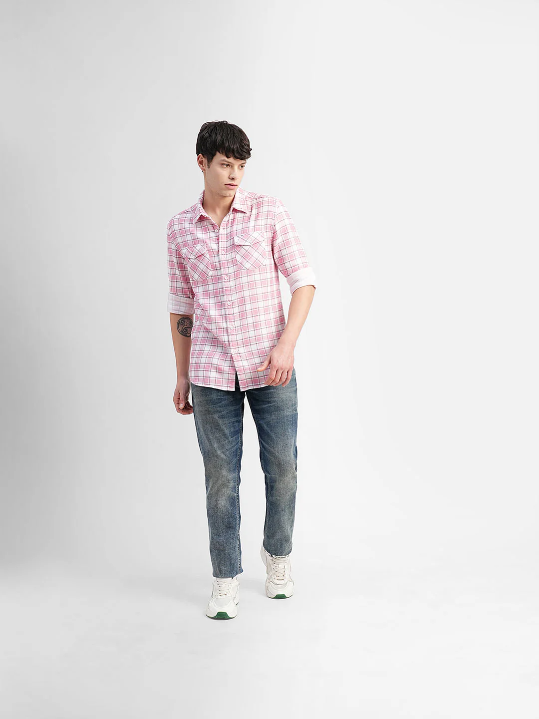 Pink Check Print Full Sleeves Shirt - Image 6