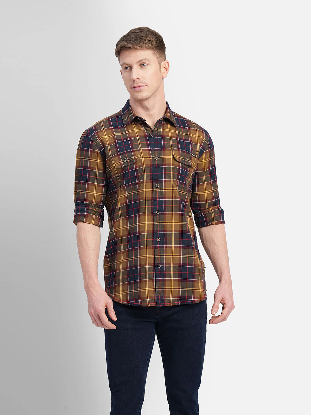 Brown Check Print Full Sleeves Shirt - Image 2