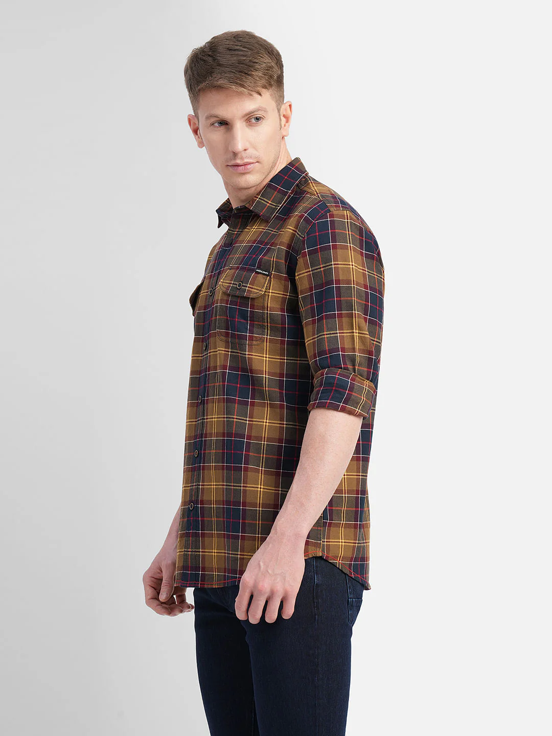 Brown Check Print Full Sleeves Shirt - Image 3