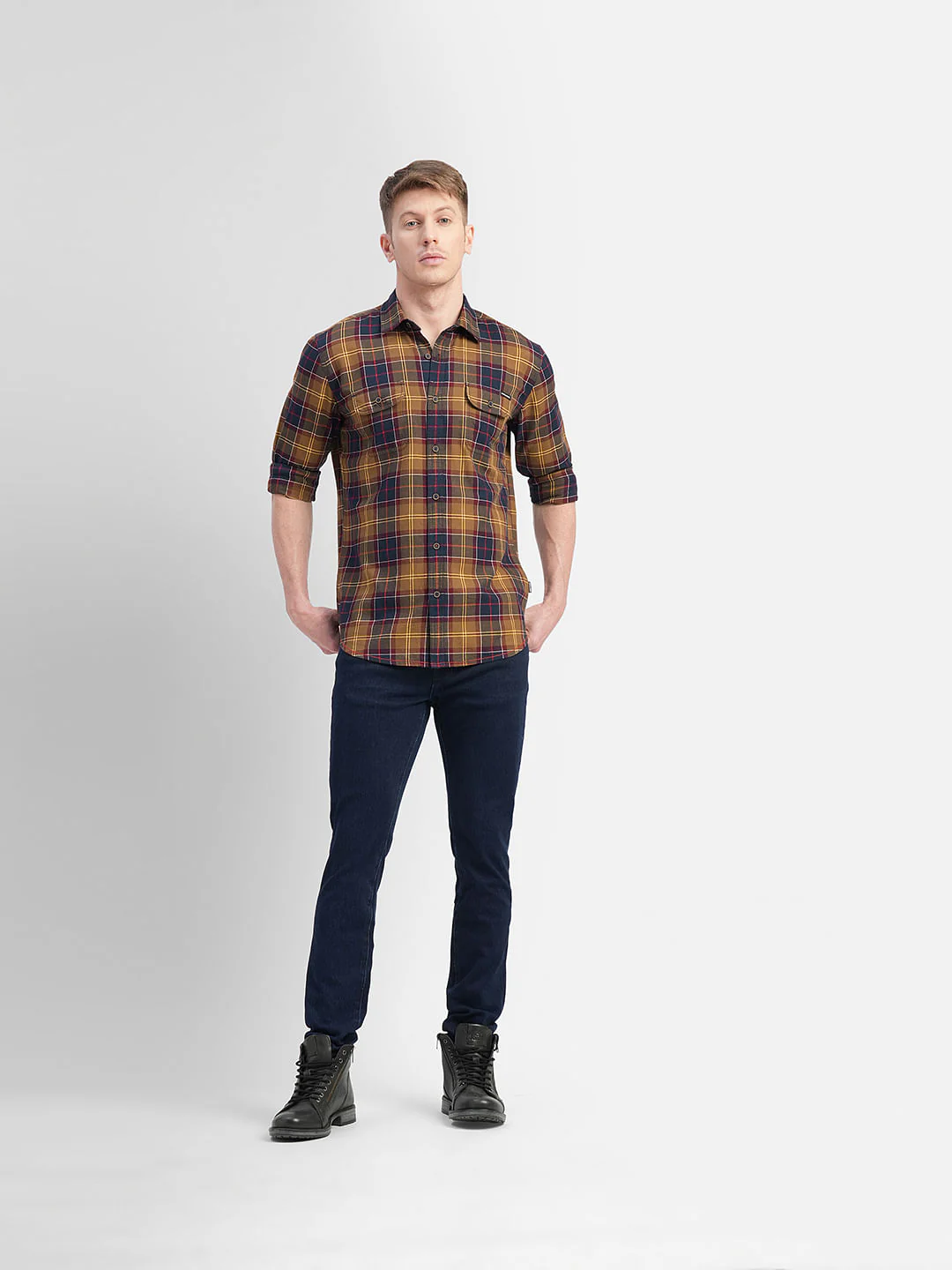 Brown Check Print Full Sleeves Shirt - Image 6